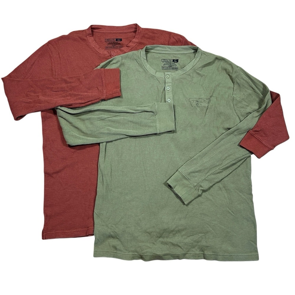 Troll Co Lot of 2 Waffle Knit Henley Shirts Mens XL Long Sleeve Thermal Workwear